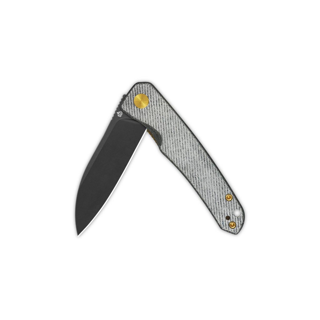 QSP Otter pocket knife open, 14C28N blade, denim micarta handle