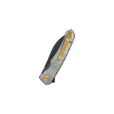 Closed QSP Otter pocket knife with denim micarta handle and gold clip.