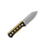 QSP Canary neck knife showcasing 14C28N blade with striking black and yellow handle