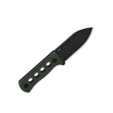 Compact QSP Canary neck knife with black blade and green Micarta handle