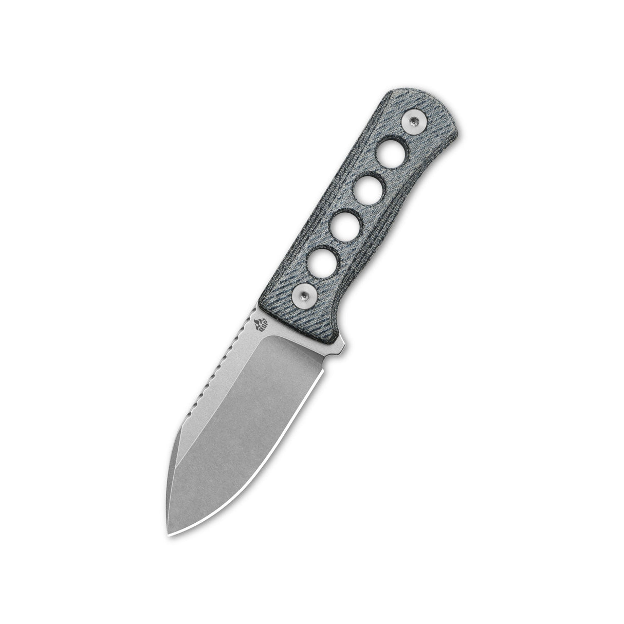 QSP Canary neck knife with denim Micarta handle and 14C28N blade
