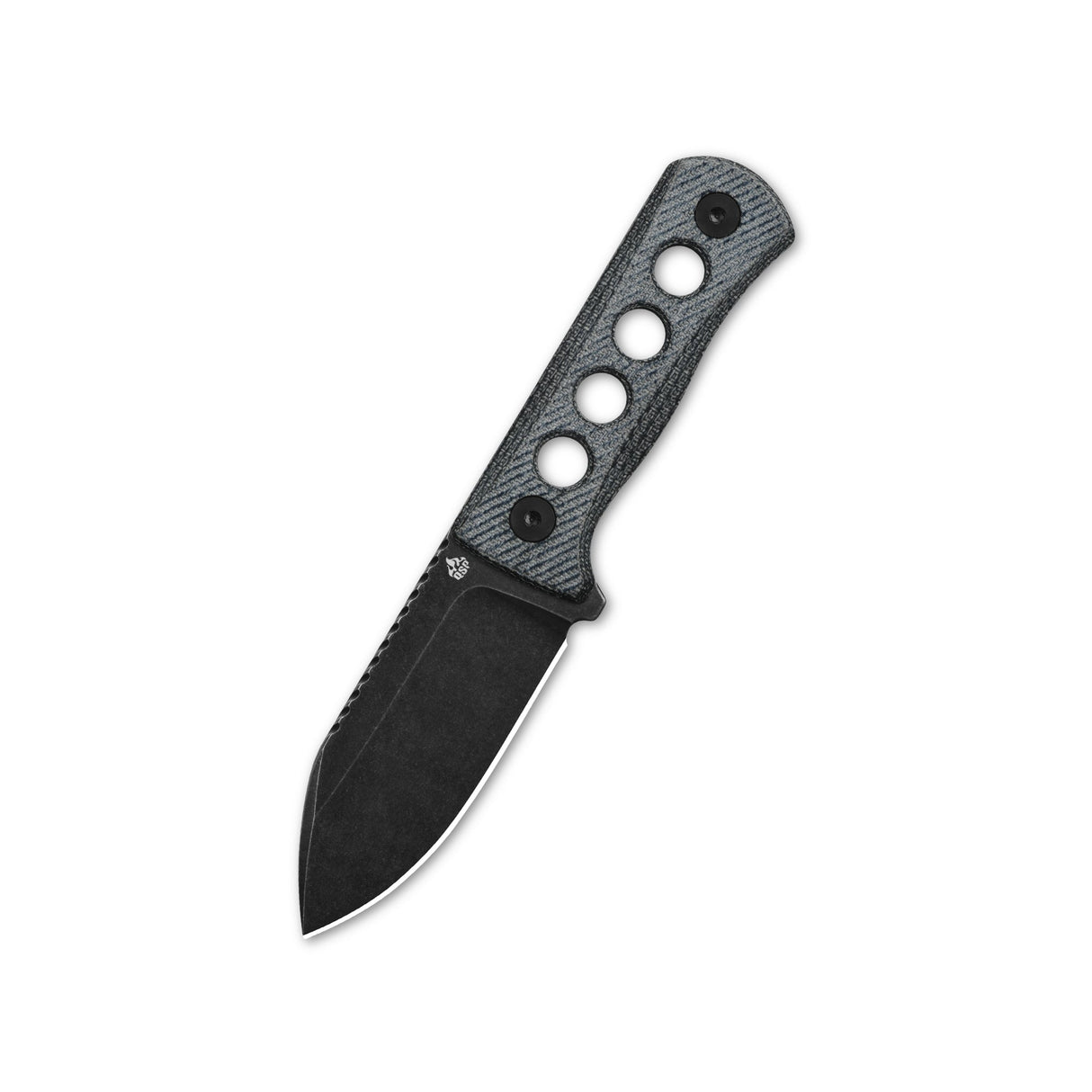 QSP Canary neck knife with denim Micarta handle and 14C28N spear point blade