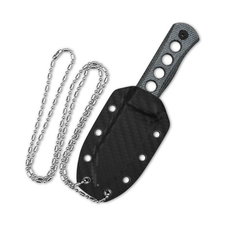 Kydex sheath for QSP Canary neck knife with chain and denim Micarta handle