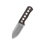 QSP Canary neck knife with laminated Damascus blade and copper foil handle.