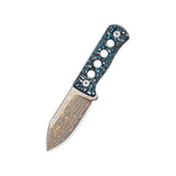 QSP Canary Neck Knife Brass Copper Damascus Blade Colorful CF Handle