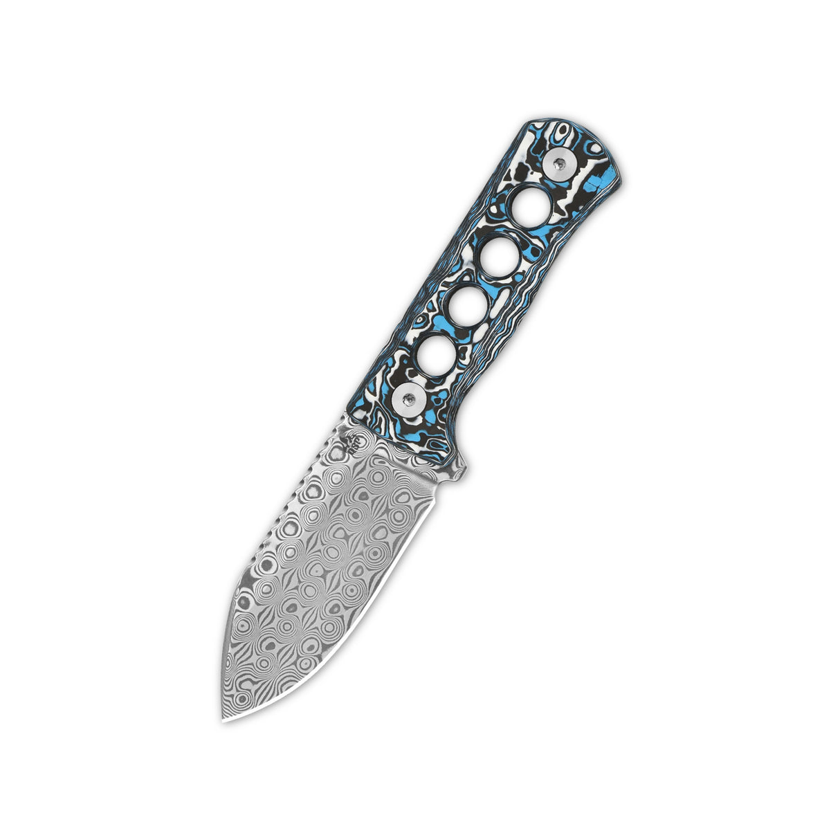 QSP Canary Neck Knife with Laminated Damascus blade and Camo Carbon Fiber handle