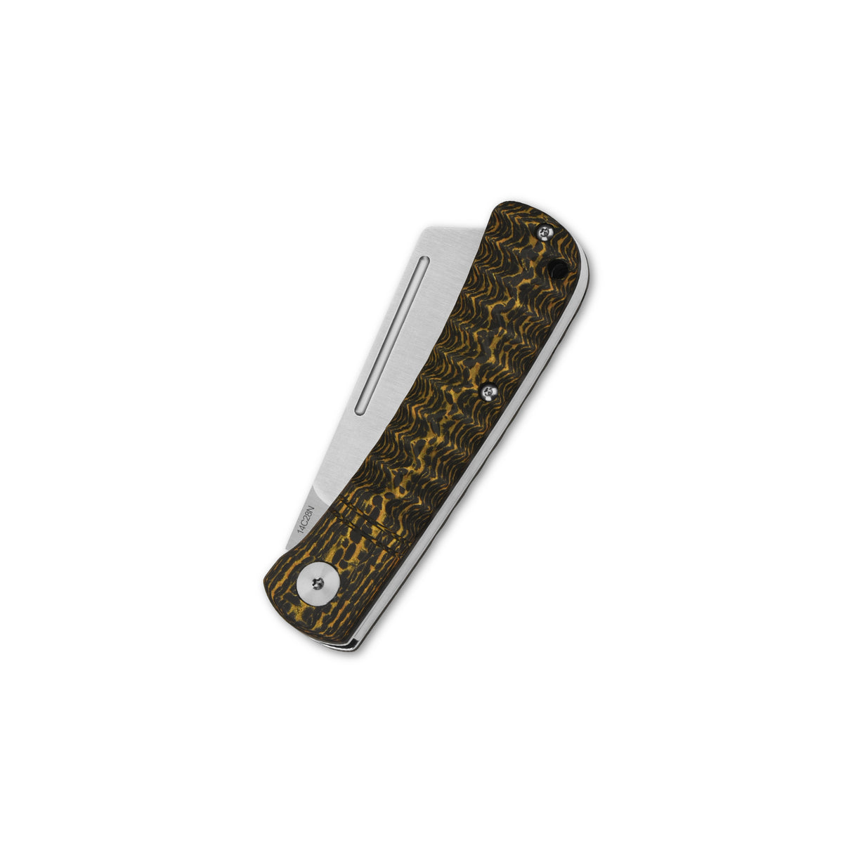 QSP Hedgehog Slip Joint Knife with intricate carbon fiber handle and 14C28N blade.