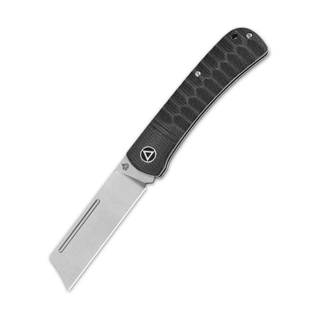 QSP Hedgehog pocket knife with textured black Micarta handle and wide 14C28N blade