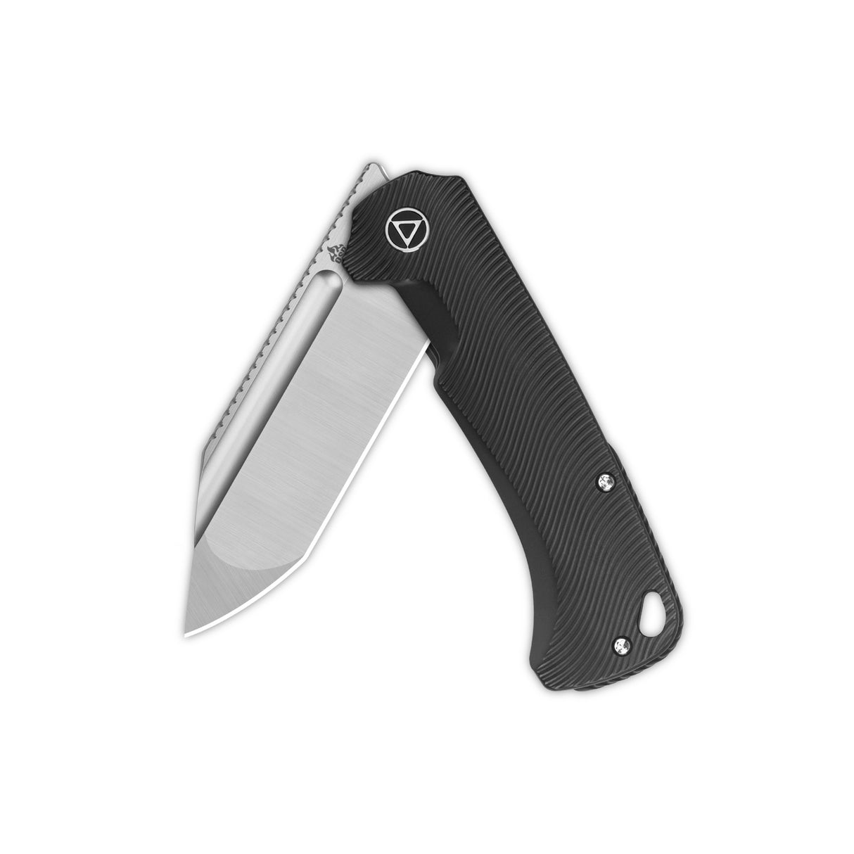 QSP Rhino pocket knife with tanto blade and textured handle folded view.