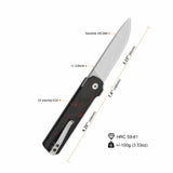 QSP Lark pocket knife with Sandvik 14C28N blade and CF overlay G10 handle features.