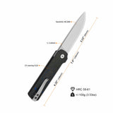 QSP Lark pocket knife with 14C28N satin blade and G10 handle dimensions.