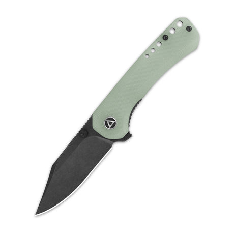 QSP Kestrel pocket knife showing jade G10 handle and clip point 14C28N blade