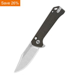 QSP Grebe Button Lock Pocket Knife 14C28N blade Dark Brown Micarta Handle