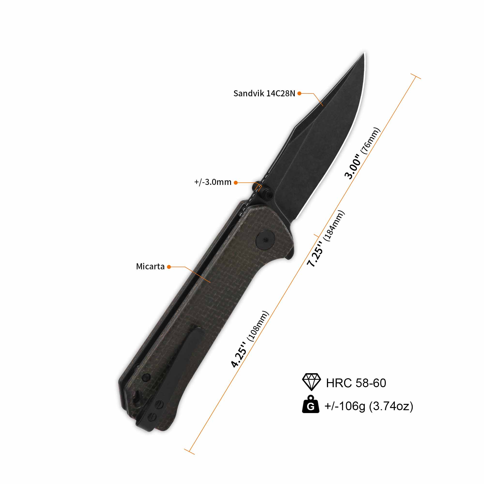 Grebe Button Lock Knife | 14C28N | Brown Micarta – QSP KNIFE