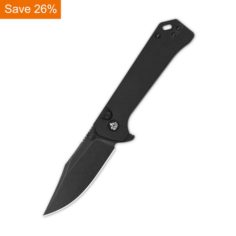 QSP Grebe Button Lock Pocket Knife 14C28N blade Black G10 Handle