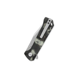 QSP Grebe pocket knife with glow-in-the-dark camo handle and S35VN clip point blade.