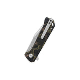 QSP Grebe pocket knife side view with camouflage Raffir resin handle and S35VN blade