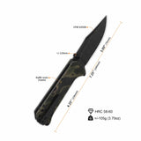 QSP Grebe pocket knife with S35VN blade and camo Raffir resin handle dimensions