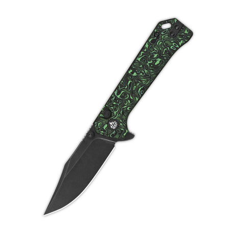 QSP Grebe Button Lock Pocket Knife S35VN blade Green camo CF Handle