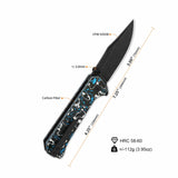 QSP Grebe pocket knife with S35VN blade and blue camo carbon fiber handle dimensions