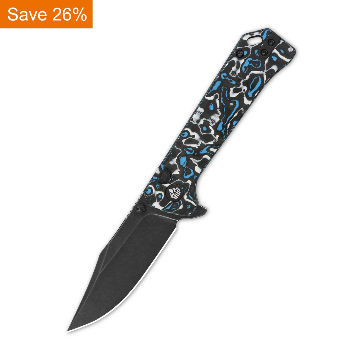 QSP Grebe Button Lock Pocket Knife S35VN blade Blue camo CF Handle