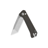 QSP Grebe T pocket knife open with tanto blade and dark brown Micarta handle