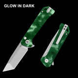 QSP Grebe T Button Lock Pocket Knife S35VN blade Raffir resin Glow in Dark Handle