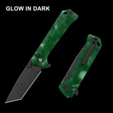 QSP Grebe T Button Lock Pocket Knife S35VN blade Raffir resin Glow in Dark Handle