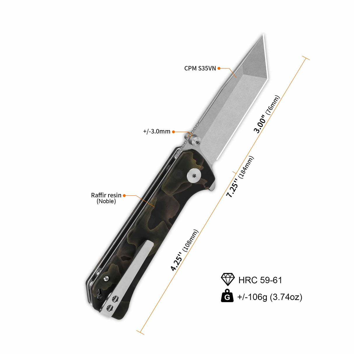 QSP Grebe T Button Lock Pocket Knife S35VN blade Raffir resin Noble Handle
