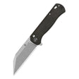 QSP Swordfish Button Lock Pocket Knife with dark brown Micarta handle and 14C28N blade.