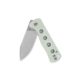 QSP Canary pocket knife with sleek 14C28N blade and jade G10 handle design.