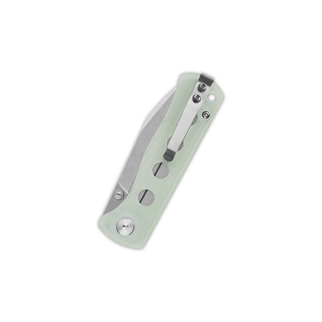 QSP Canary pocket knife featuring jade G10 handle and sleek blade design