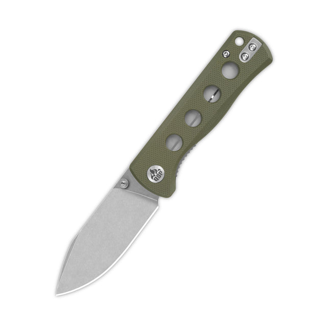 QSP Canary Folder Pocket Knife, olive green G10 handle, 14C28N blade.