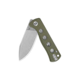 QSP Canary folder pocket knife with olive green G10 handle and 14C28N spear point blade.