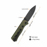 QSP Canary Folder Pocket Knife with olive green handle and 14C28N blade specifications.