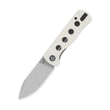 QSP Canary folding knife with white G10 handle and 14C28N spear point blade.