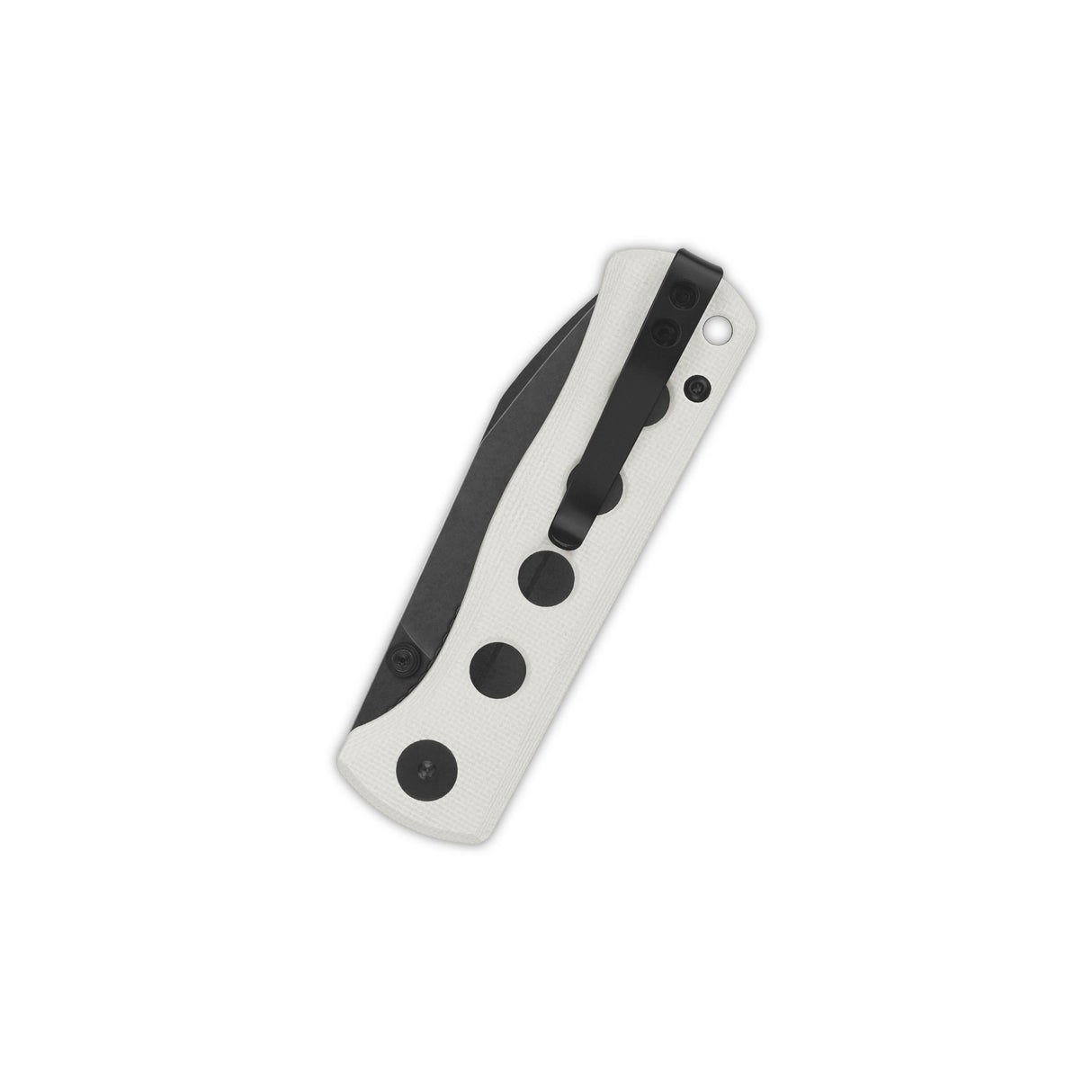 QSP Canary pocket knife with white G10 handle and ceramic ball bearing mechanism.