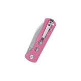 Closed QSP Canary pocket knife with pink G10 handle and stainless steel clip