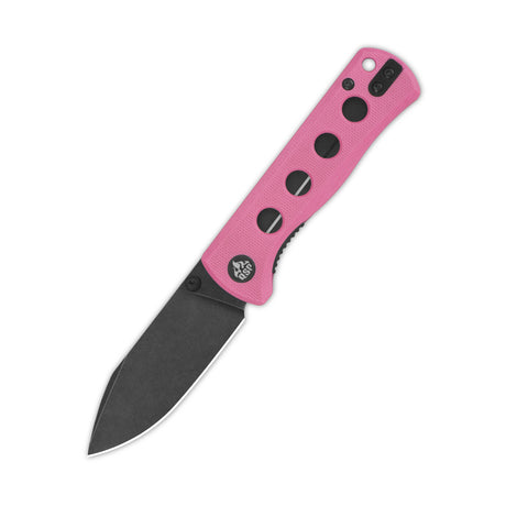 QSP Canary pocket knife with pink G10 handle and blacked-out 14C28N blade