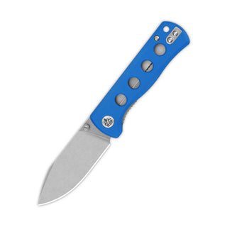 QSP Canary pocket knife with blue G10 handle and 14C28N blade