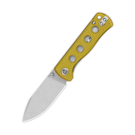 QSP Canary liner lock pocket knife with yellow Ultem handle and 14C28N blade