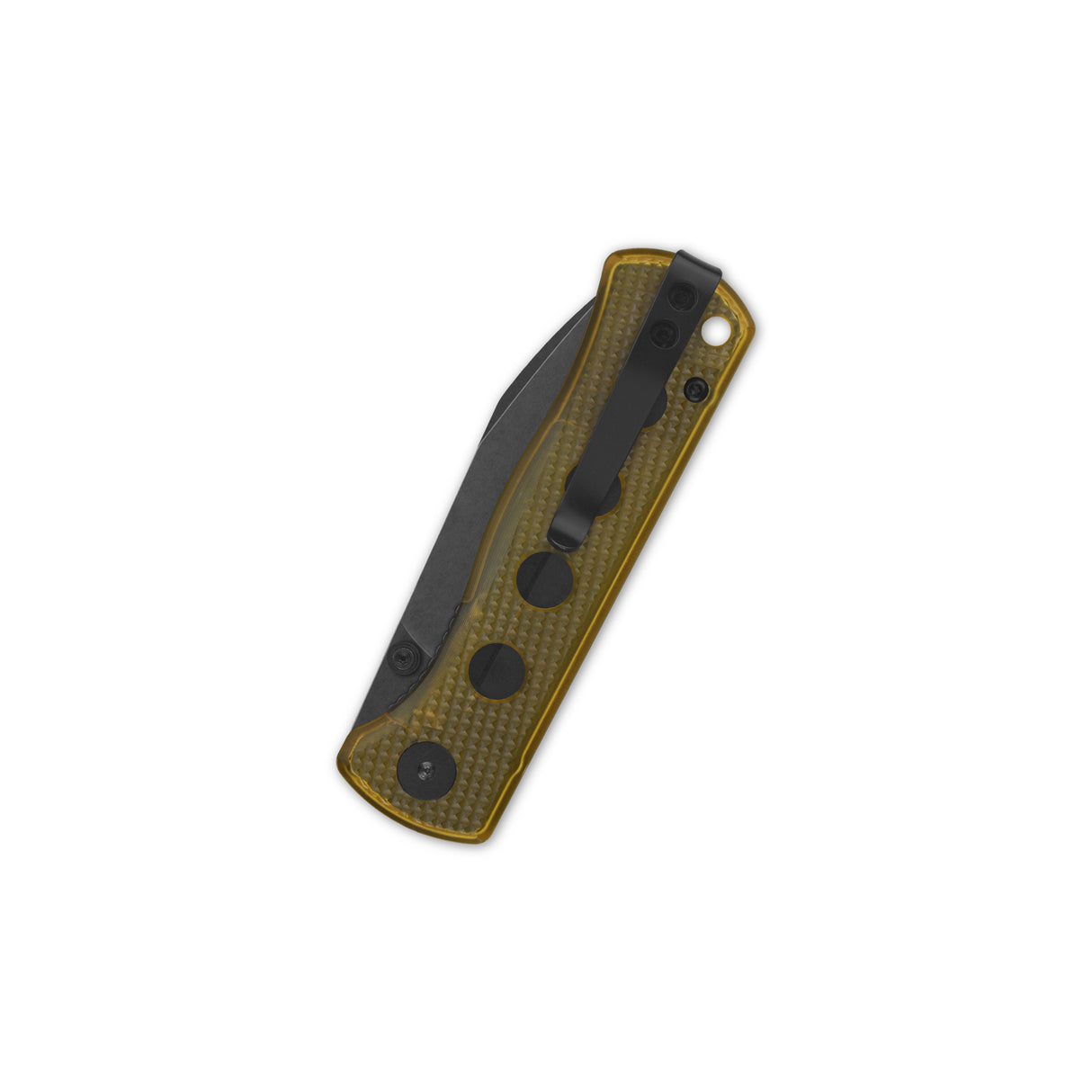QSP Canary pocket knife with yellow Ultem handle and black blade, closed position.
