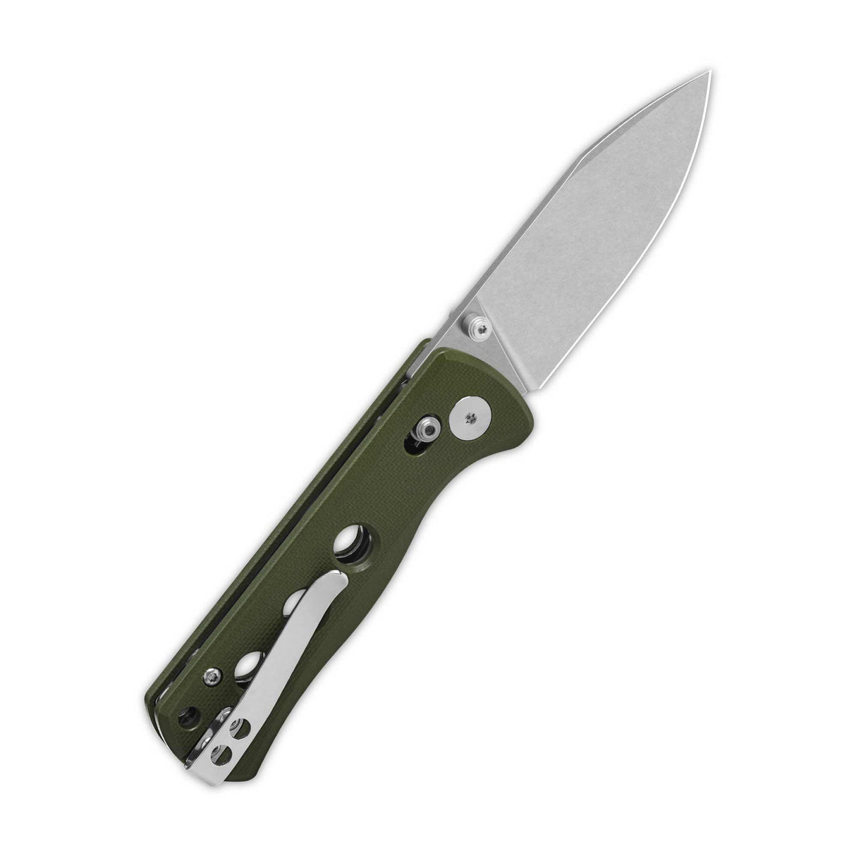 QSP Canary Glyde Lock pocket knife with olive green handle and stonewashed 14C28N blade