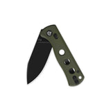 QSP Canary pocket knife with olive green G10 handle and black blade, folded
