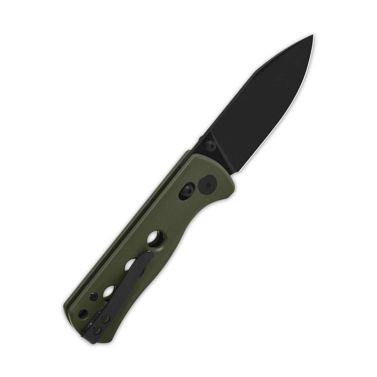 Olive green G10 handle pocket knife with black blade, QSP Canary Glyde Lock