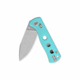Canary pocket knife with Tiffany Blue G10 handle and 14C28N blade partially open