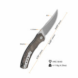 QSP Walrus pocket knife with D2 blade and rough micarta handle dimensions