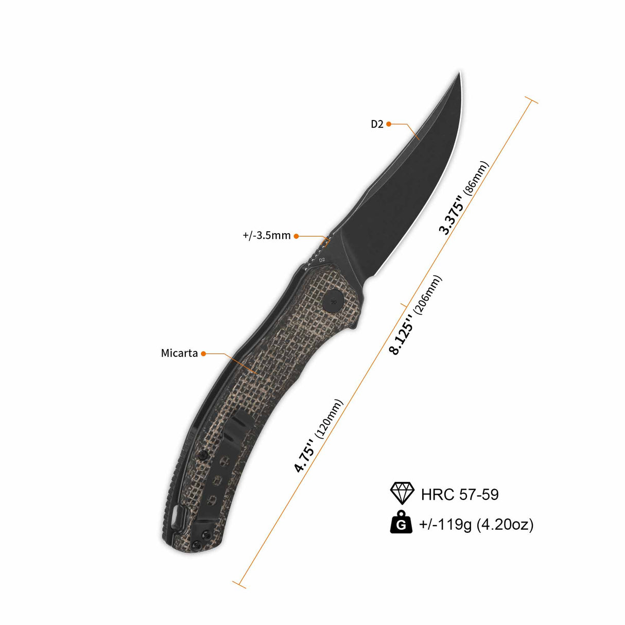 QSP Walrus Liner Lock Pocket Knife D2 Blade Dark Brown Rough Micarta Handle