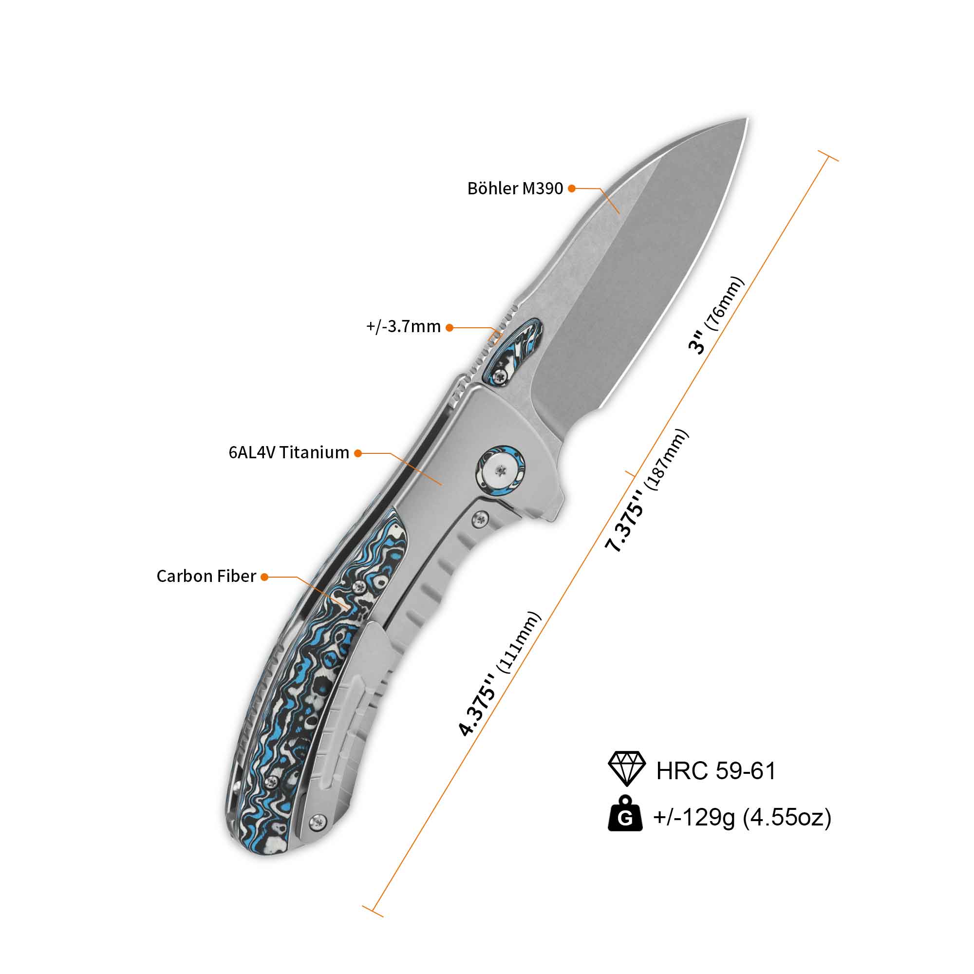 Capybara Frame Lock Knife | M390 | Ti & Blue Camo Carbon Fiber