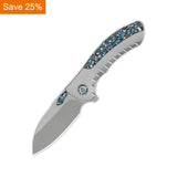 QSP Capybara Frame Lock Pocket Knife Böhler M390 Blade Ti Handle with Blue camo Carbon Fiber inlay